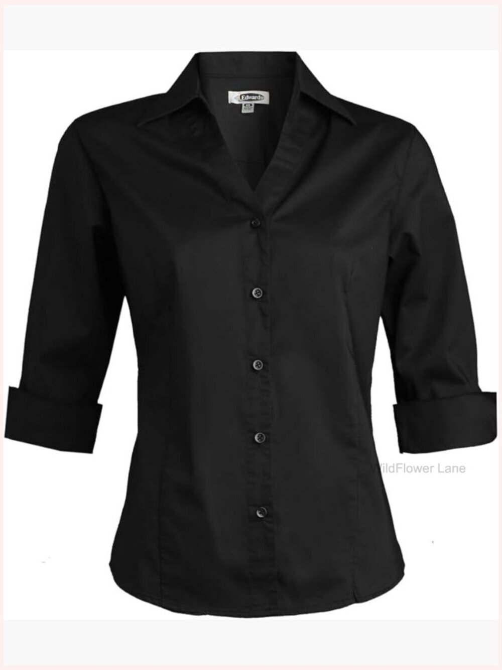 Tailored V-Neck Stretch Blouse 3/4 Sleeve Wrinkle Resistant